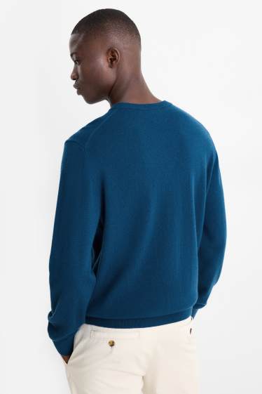 Hommes - Pull en cachemire - bleu pétrole