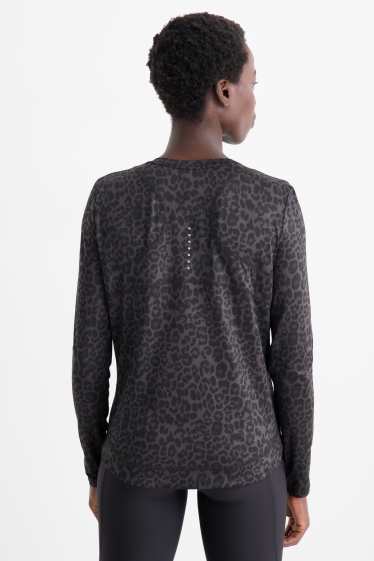 Femmes - Haut à manches longues sport - relaxed fit - imprimé léopard - noir / gris