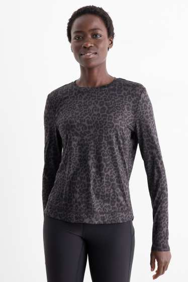 Femmes - Haut à manches longues sport - relaxed fit - imprimé léopard - noir / gris