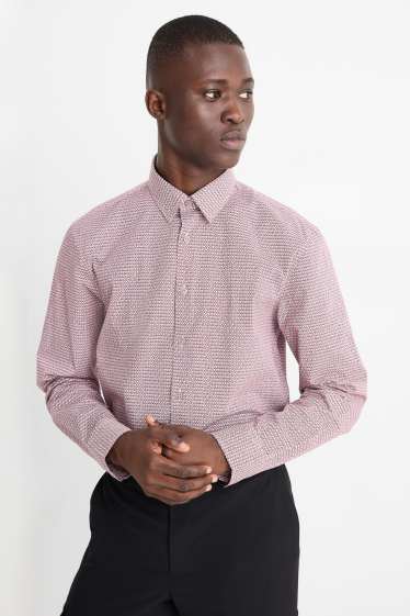 Hommes - Ensemble - pull avec encolure en V et chemise de bureau - 2 pièces - rouge foncé