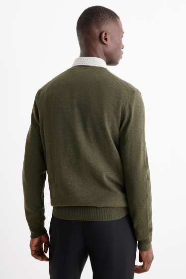 Men - Set - V-neck jumper and business shirt - 2 piece - dark green