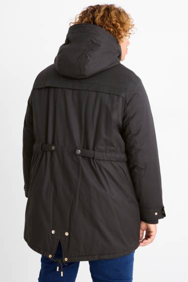 Dámské - Parka s kapucí - zimní - černá