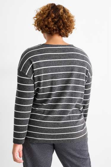Femmes - Haut à manches longues - relaxed fit - à rayures - gris foncé / blanc