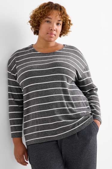 Femmes - Haut à manches longues - relaxed fit - à rayures - gris foncé / blanc