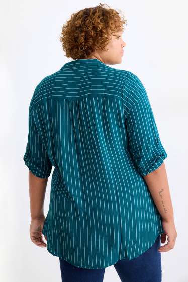 Mujer - Blusa con escote en pico - de rayas - petróleo