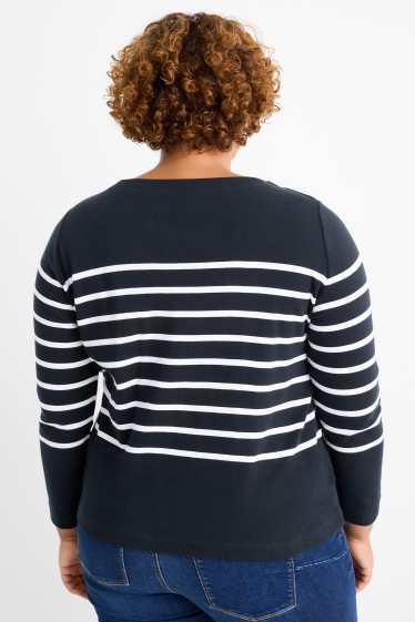 Femmes - Haut à manches longues - regular fit - à rayures - bleu foncé / blanc crème