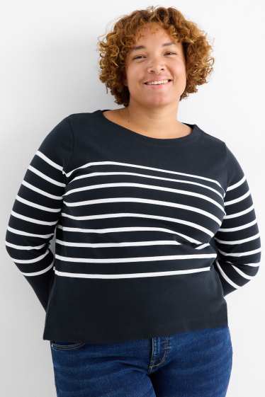 Femmes - Haut à manches longues - regular fit - à rayures - bleu foncé / blanc crème