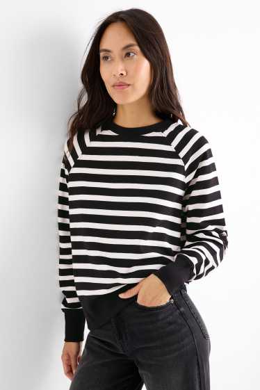 Damen - Sweatshirt - gestreift - schwarz / weiß