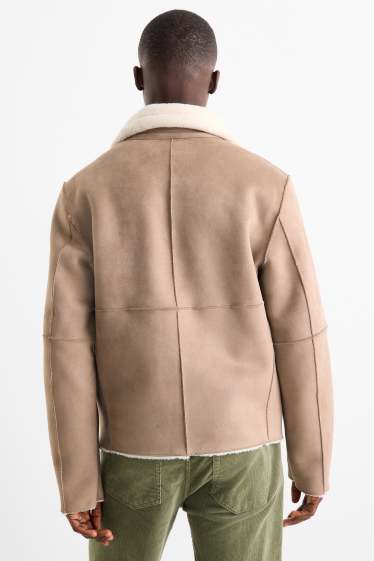 Herren - Faux Shearling Jacke - Velourslederimitat - hellbraun