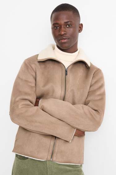 Herren - Faux Shearling Jacke - Velourslederimitat - hellbraun