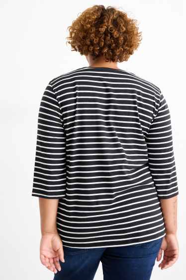 Donna - Maglia a maniche lunghe - LYCRA® - a righe - nero / bianco