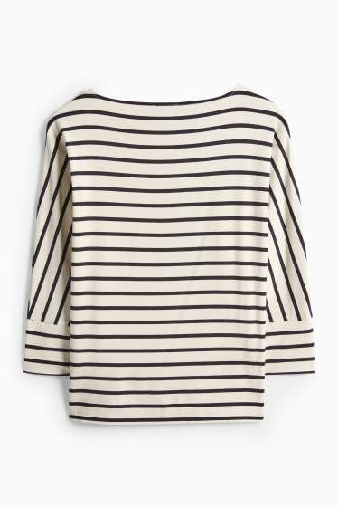 Dámské - Tričko s dlouhým rukávem basic - regular fit - pruhované - černá/béžová