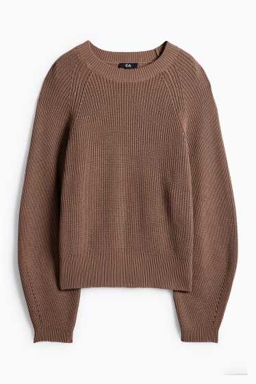 Damen - Pullover - gerippt - braun