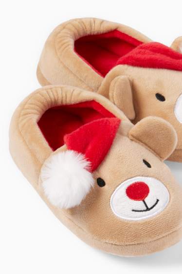 Children Girls - Reindeer - Christmas slippers - beige