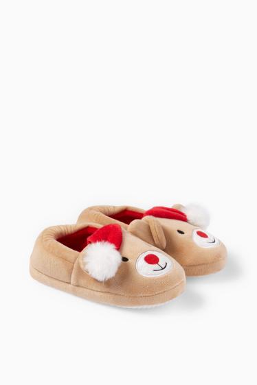 Children Girls - Reindeer - Christmas slippers - beige