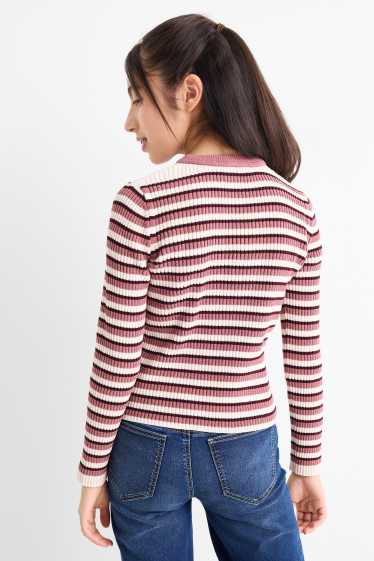 Kinder Mädchen - Chenille-Pullover - gerippt - gestreift - violett