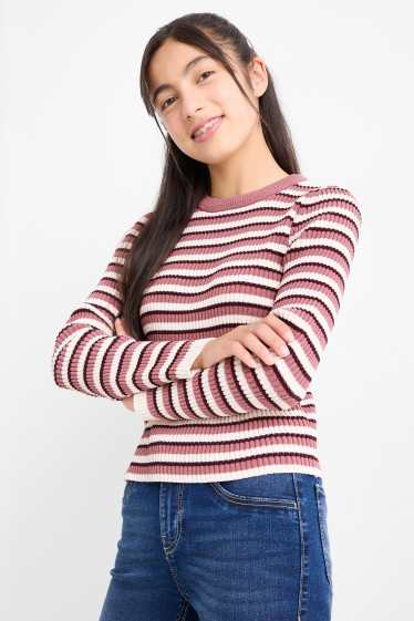 Kinder Mädchen - Chenille-Pullover - gerippt - gestreift - violett