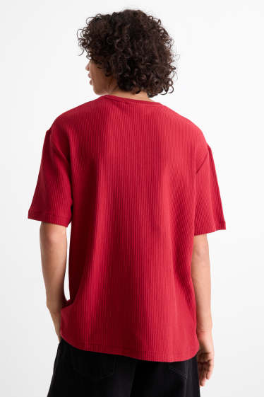 Home - Samarreta de màniga curta - relaxed fit - acanalada - vermell fosc