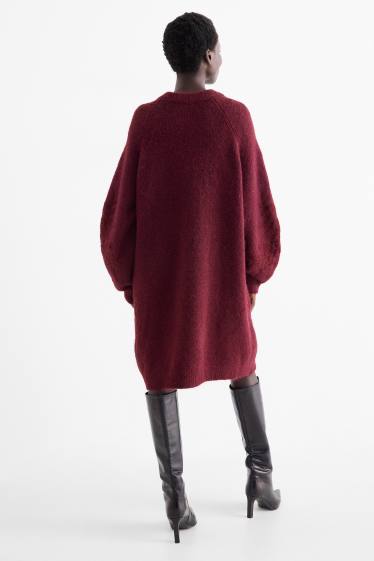 Women - Knitted dress - straight fit - dark red