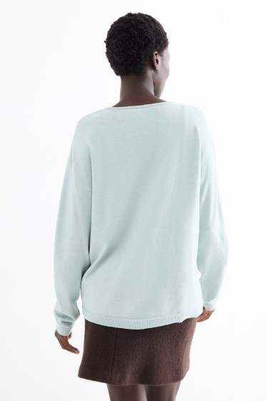 Women - V-neck jumper - light turquoise