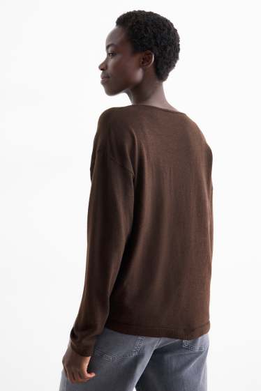 Women - V-neck jumper - dark brown
