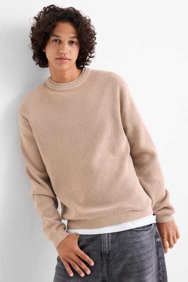 Men - Jumper - textured - beige