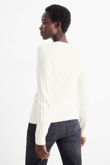 Femei - Cardigan tricotat - cu torsade - alb