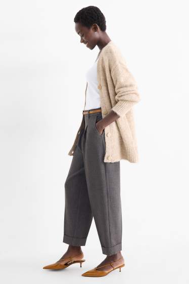 Damen - Stoffhose mit Gürtel - High Waist - Barrel Leg - dunkelgrau