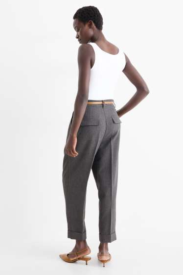 Damen - Stoffhose mit Gürtel - High Waist - Barrel Leg - dunkelgrau