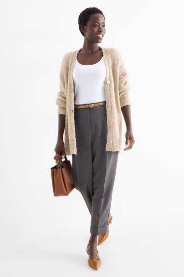 Damen - Stoffhose mit Gürtel - High Waist - Barrel Leg - dunkelgrau
