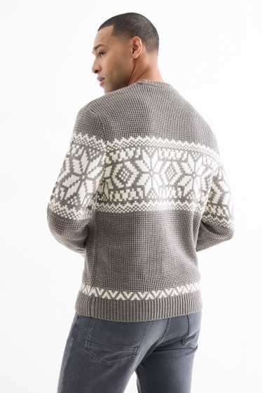 Men - Jumper - patterned - textured - gray-melange