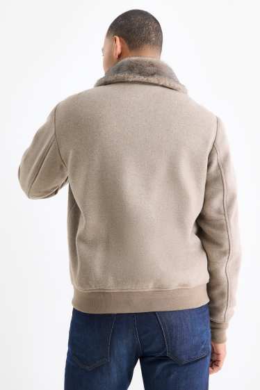 Hommes - Veste avec garniture en imitation fourrure - beige