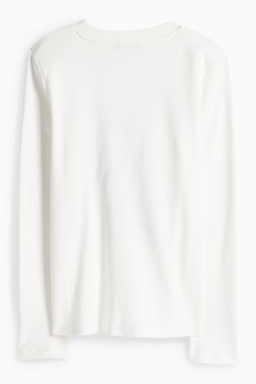 Dámské - Tričko s dlouhým rukávem se štrasovými kamínky - regular fit - bílá