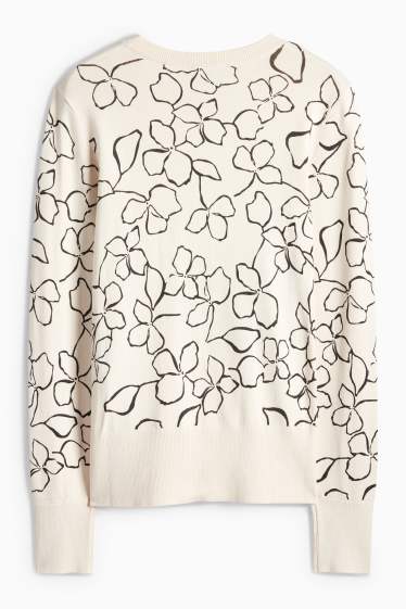 Dámské - Svetr - s květinovým vzorem - světle béžová