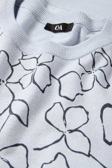 Dámské - Svetr - s květinovým vzorem - světle modrá