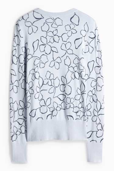 Dámské - Svetr - s květinovým vzorem - světle modrá