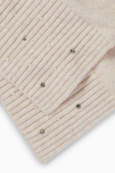 Women - Scarf with rhinestones - beige-melange
