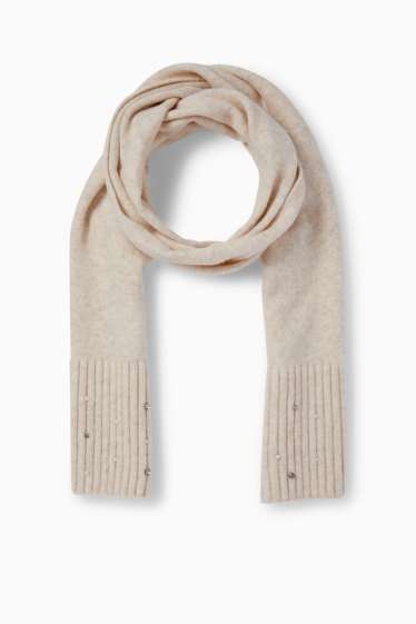 Women - Scarf with rhinestones - beige-melange