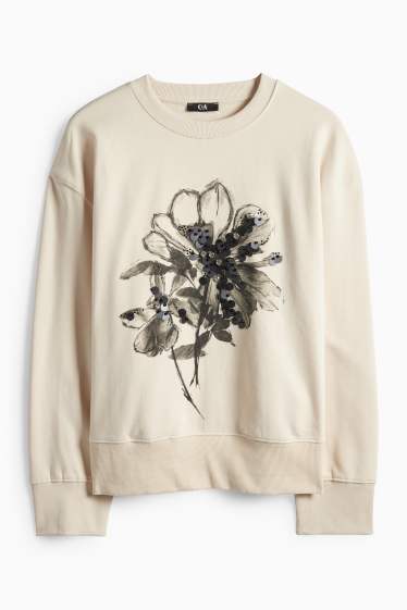 Femmes - Sweat orné de pierres de strass - beige