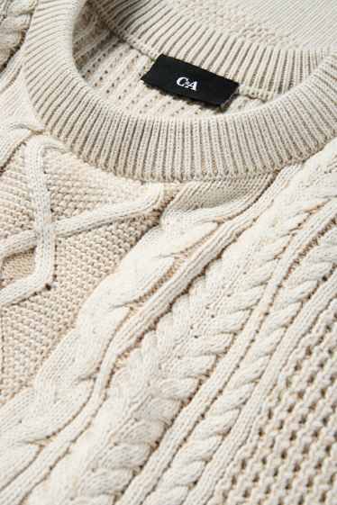 Herren - Pullover - Zopfmuster - hellbeige