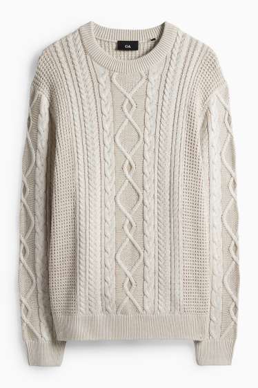 Herren - Pullover - Zopfmuster - hellbeige