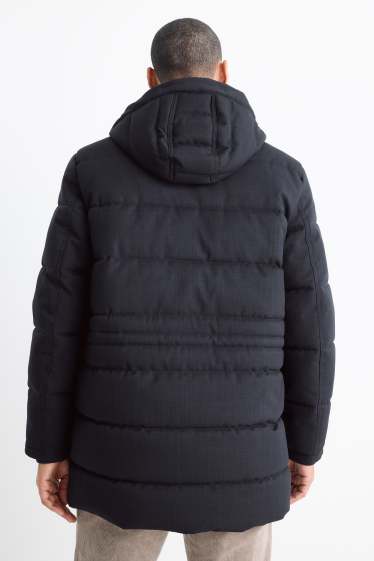 Men - Quilted parka with hood - water-repellent - dark blue