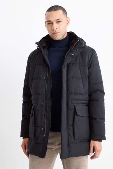 Men - Quilted parka with hood - water-repellent - dark blue