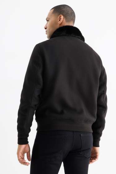 Uomo - Giacca con riporto di ecopelliccia - nero