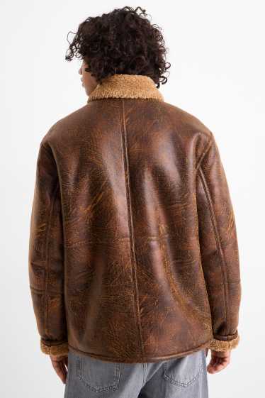 Men - Faux shearling jacket - faux leather - brown