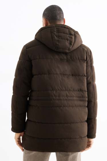 Heren - Parka met stiksels en met capuchon - waterafstotend - donkerbruin