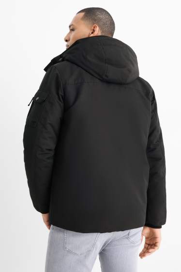 Herren - Jacke mit Kapuze - gefüttert - wasserabweisend - schwarz