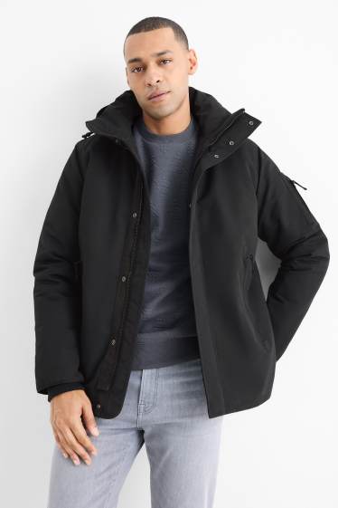 Herren - Jacke mit Kapuze - gefüttert - wasserabweisend - schwarz