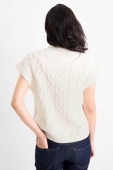 Donna - Maglione con cashmere - maniche corte - misto lana - bianco crema