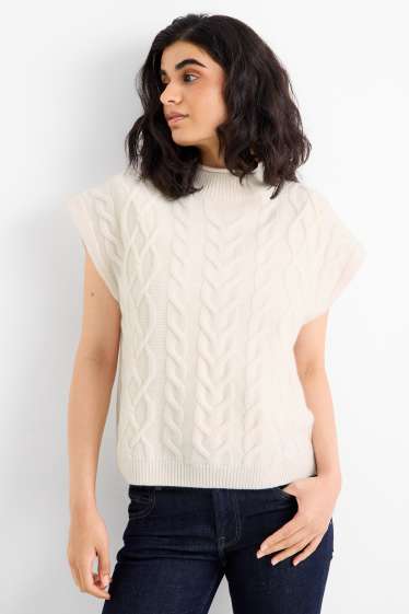 Donna - Maglione con cashmere - maniche corte - misto lana - bianco crema